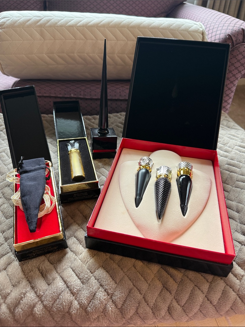 Christian Louboutin Black and Gold Stiletto Lipstick Set